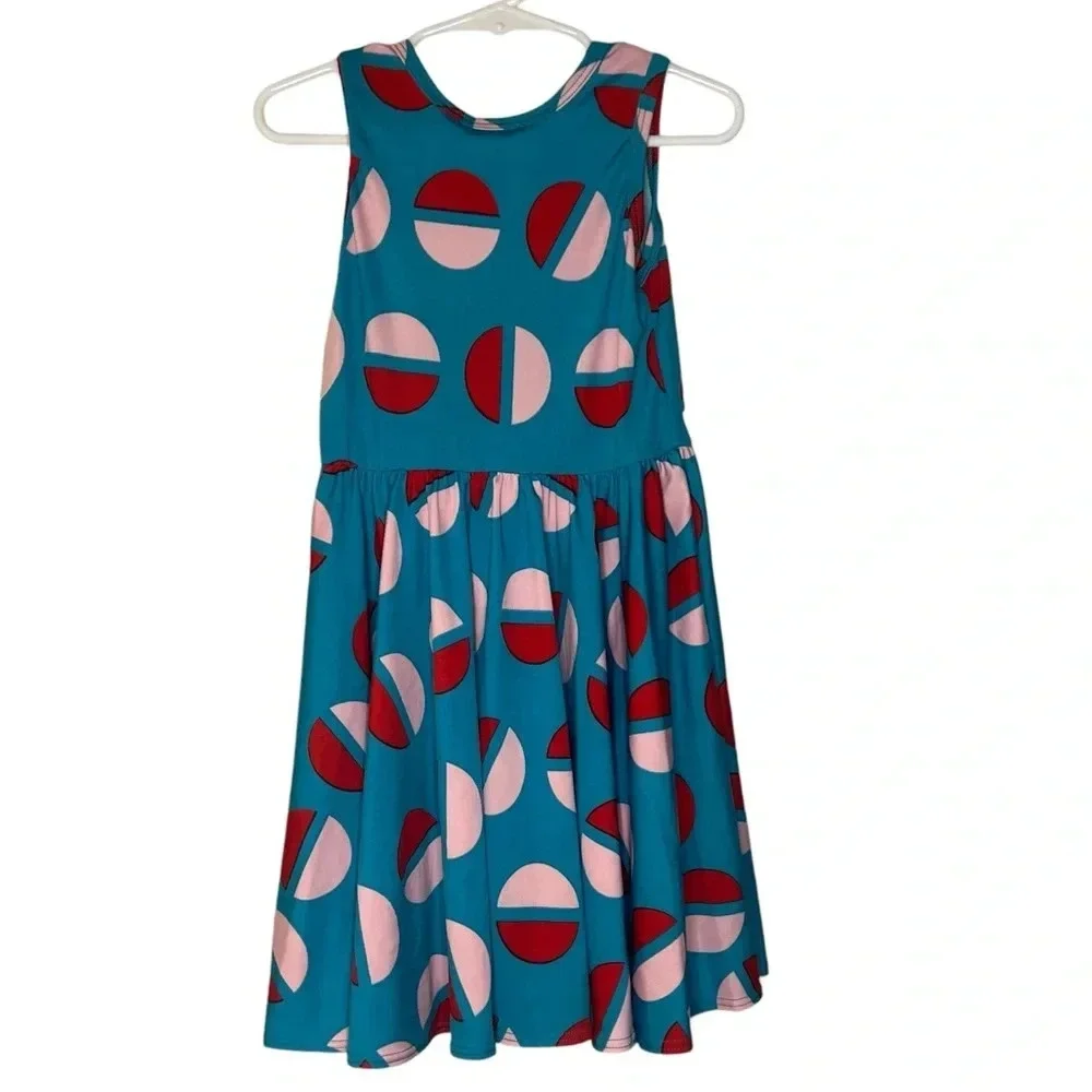 Dot Dot Smile Tank Teal with Pink Geometric Circle Girls Size 3/4